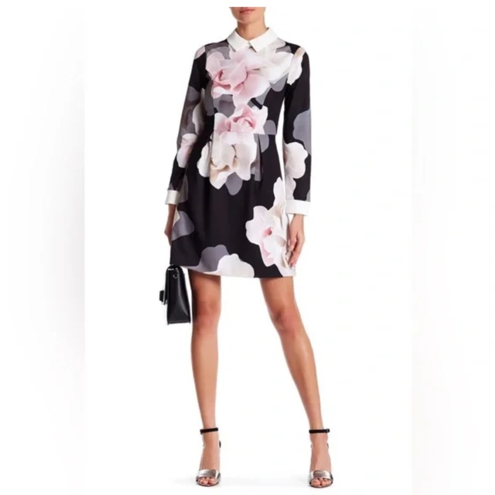 Ted Baker Pink and White Asymmetrical Ruffled Sheath Dress